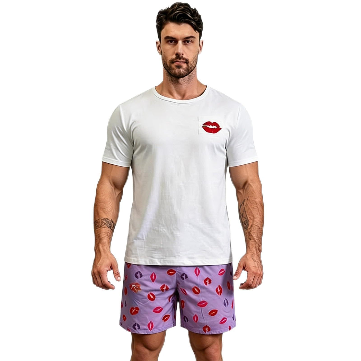 Men's Summer Pajama Set - Short Sleeve Top & Shorts Lounge Wear