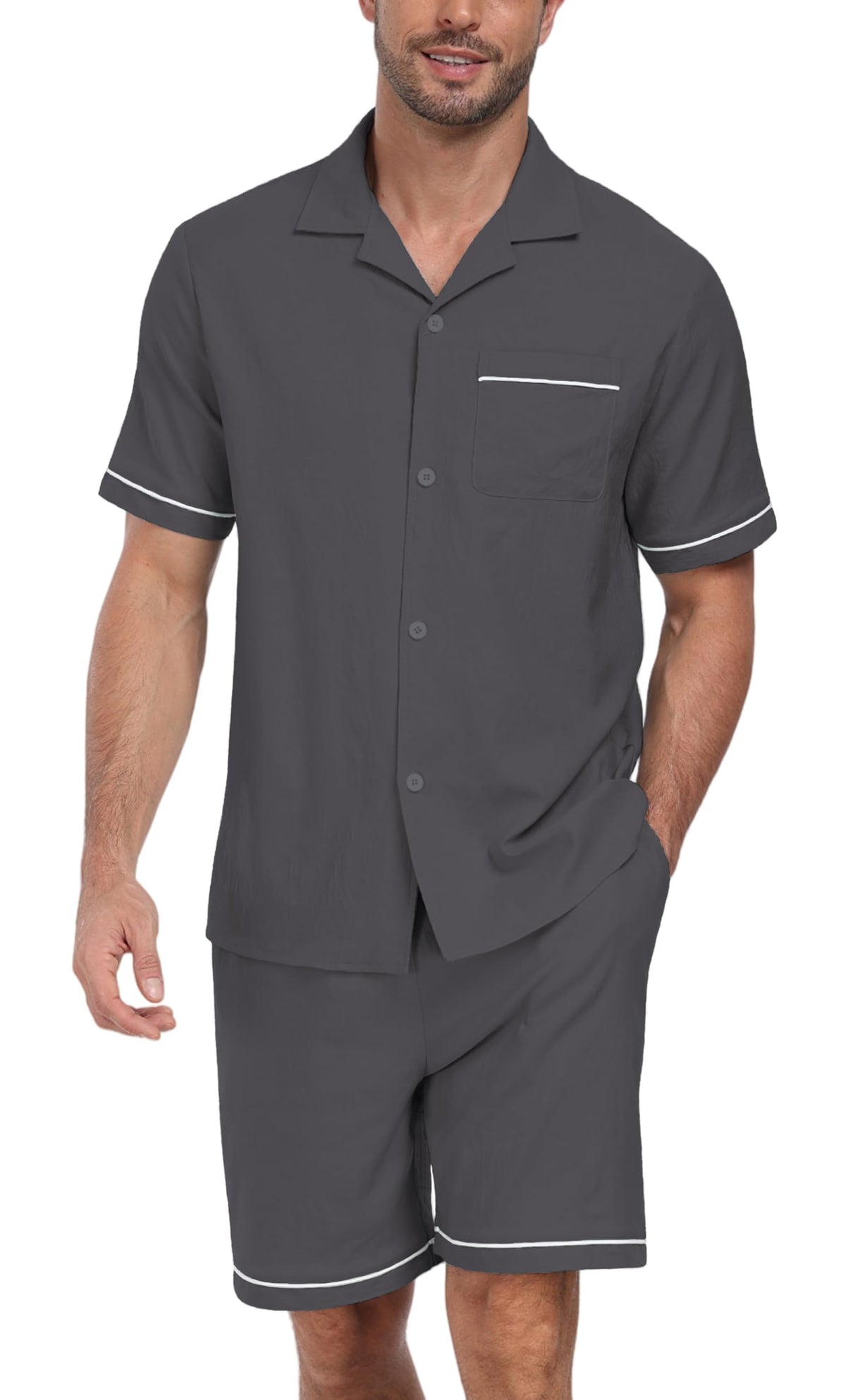 PrinStory Men's Pajamas Set Short Sleeve Sleepwear Pjs Lightweight Two-Pieces Pajama Comfy Loungewear with Pockets S-2XL