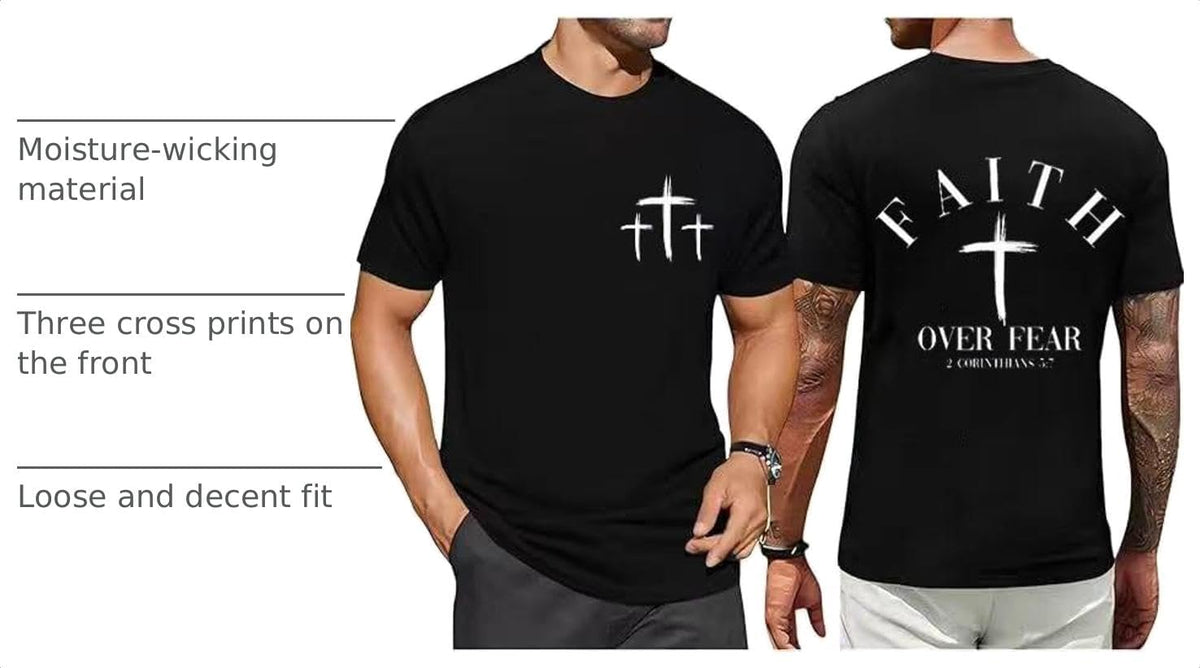 Men Faith Over Fear Christian Cross Graphic Short Sleeve T-Shirt