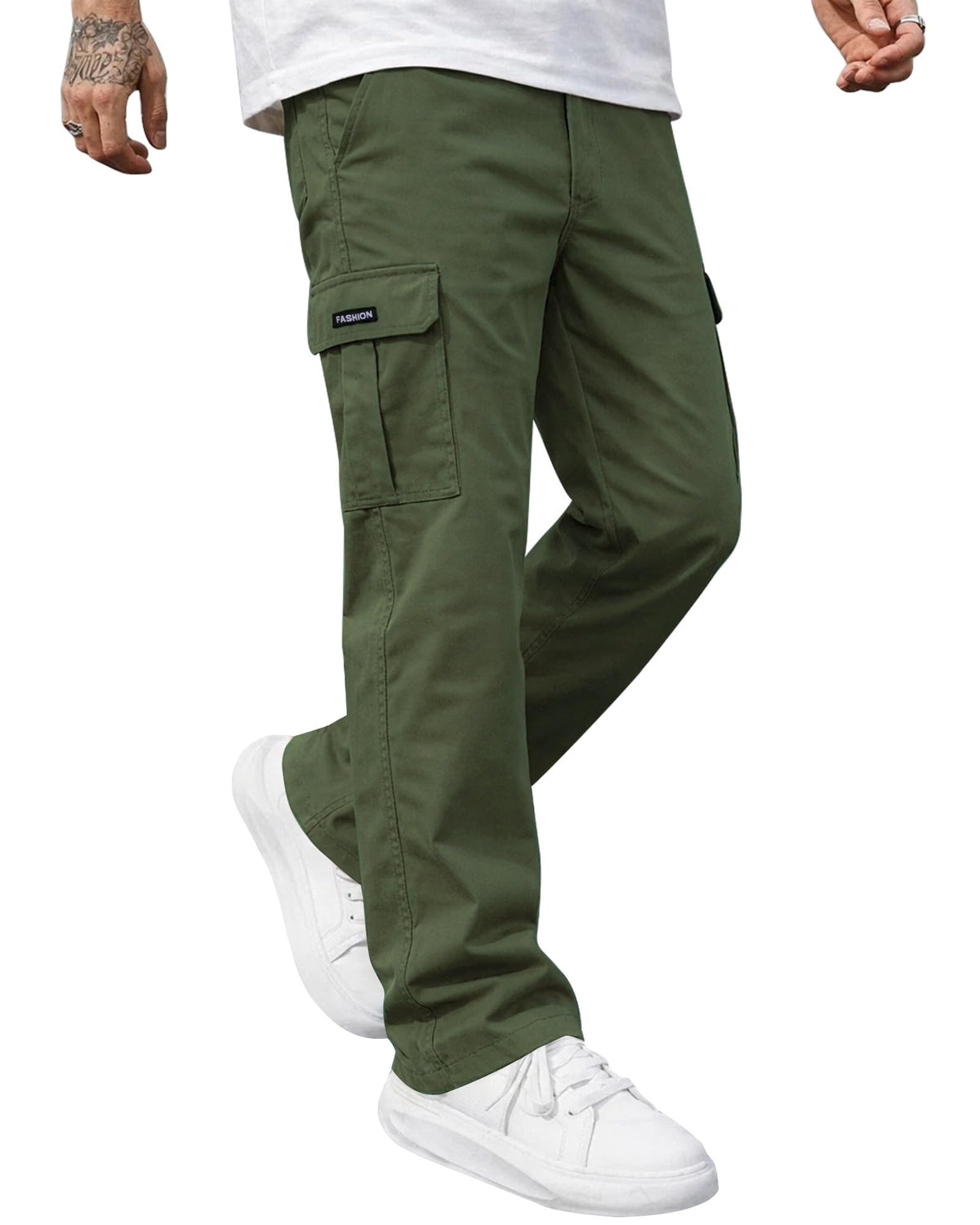 Ntrlv Men's Casual Cargo Pants Elastic Waist Multi Pockets