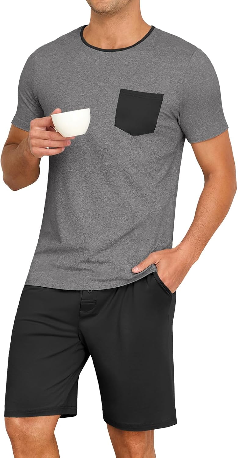 PrinStory Mens Pajamas Set Short Sleeve Pjs Sets S-3XL