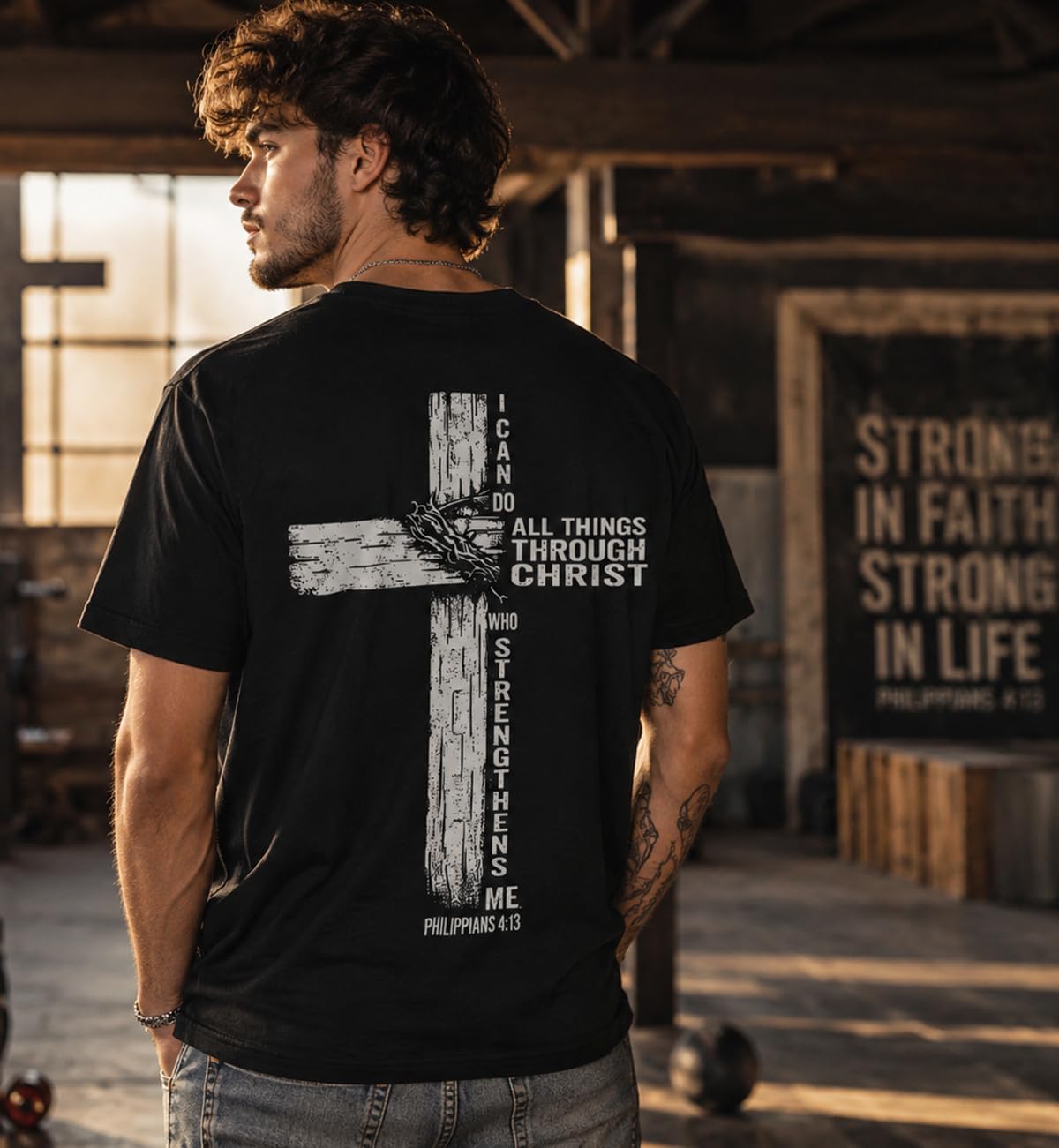 Christian Shirts for Men Women I Can Do All Things Through Christ Philippians 4:13 Religious Faith Cross Shirt