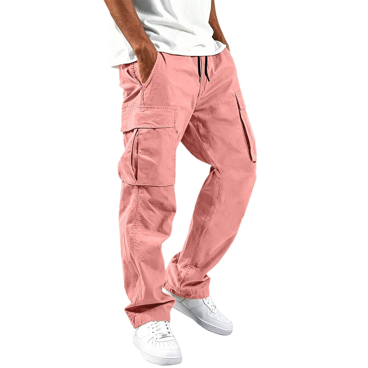 Mens Cargo Pants Relaxed Fit Elastic Waist Drawstring Straight Leg Hiking Workout Outdoor Joggers with Pockets
