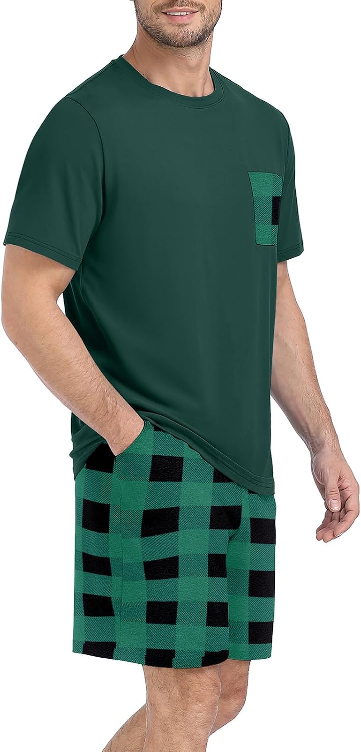 PrinStory Couples Pajamas Set Shirts and Shorts Summer Comfy Lounge Family