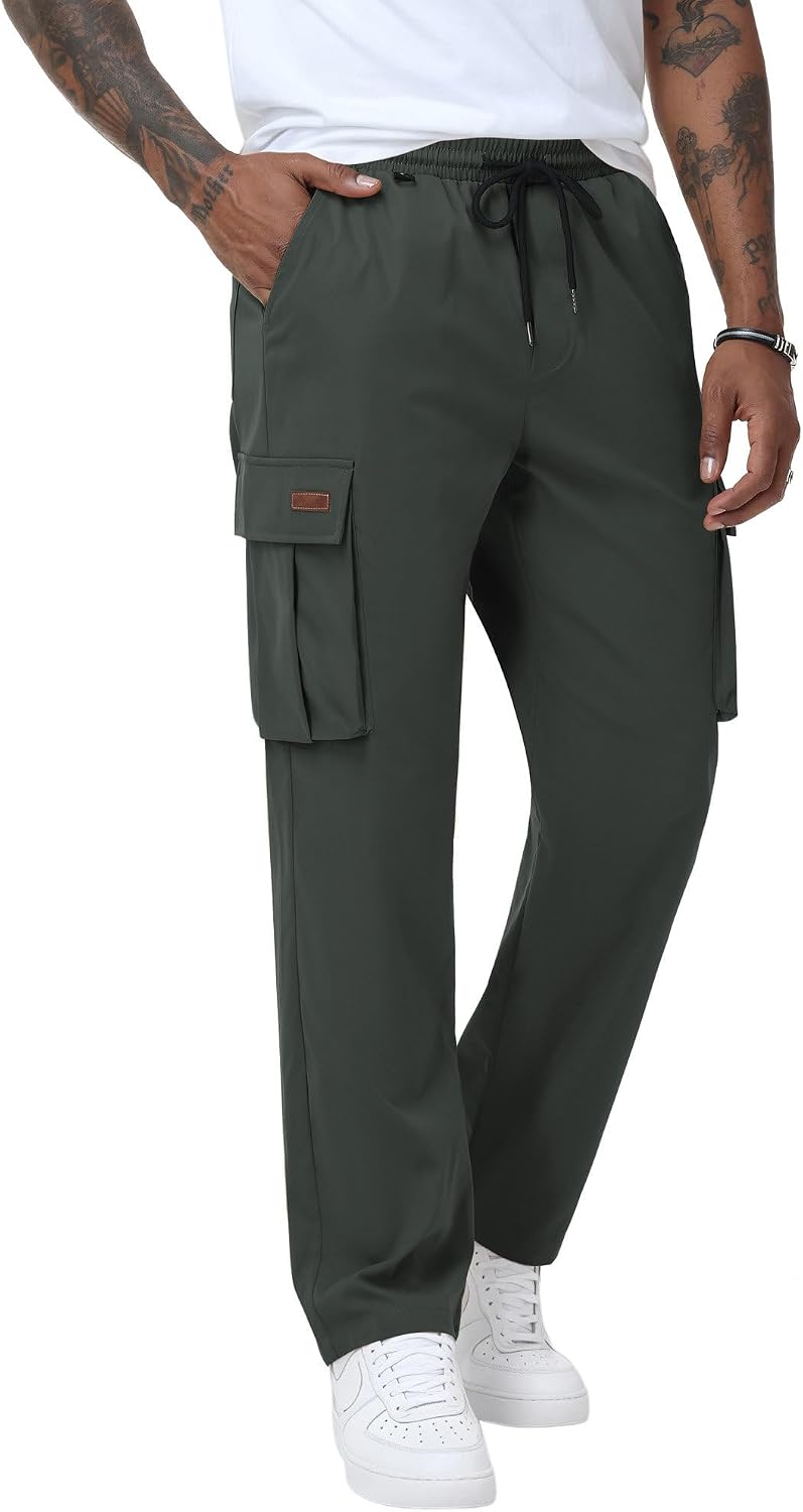 Ntrlv Men's Cargo Pants Drawstring Elastic Waist Multi Pockets