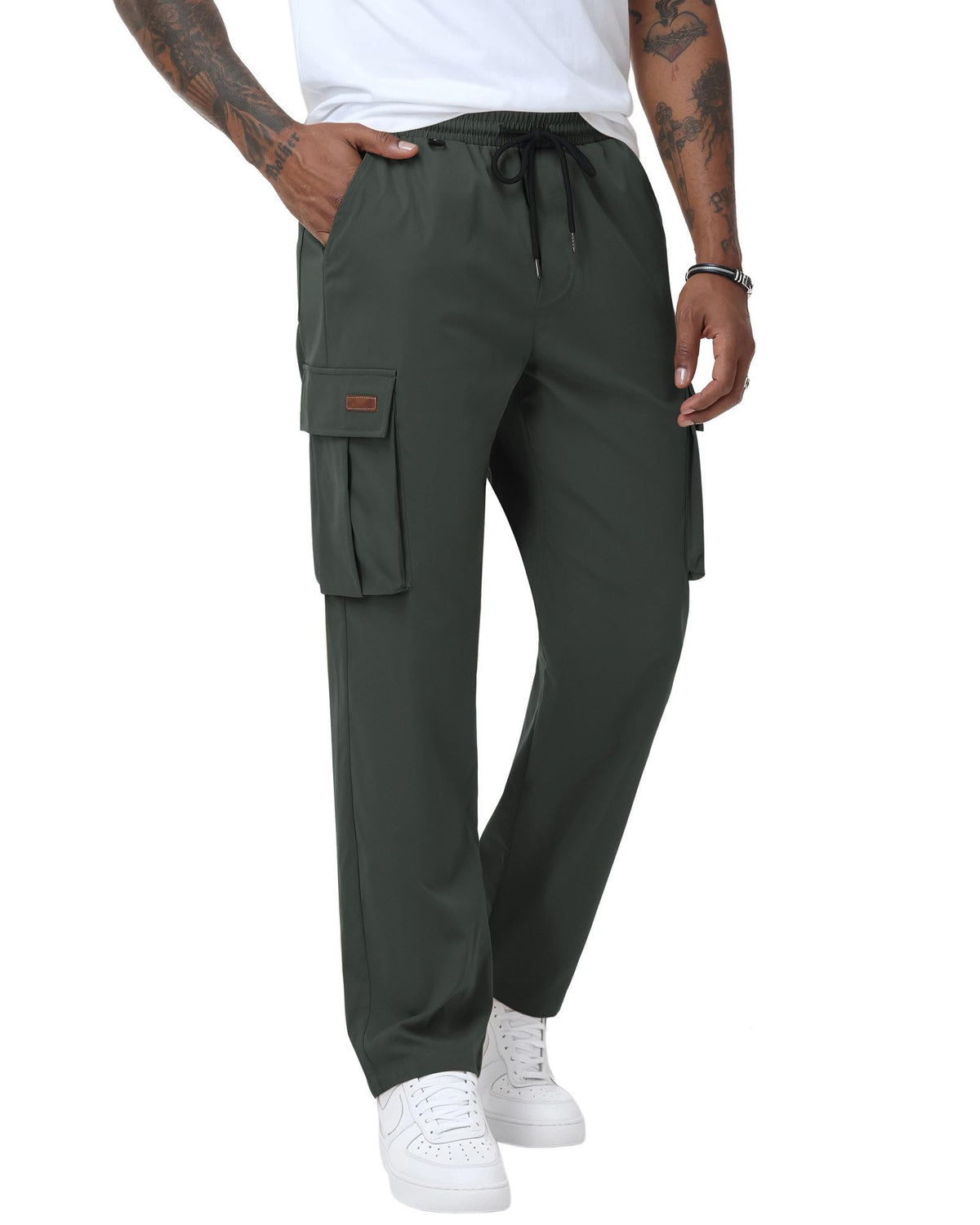 Ntrlv Men's Cargo Pants Drawstring Elastic Waist Multi Pockets