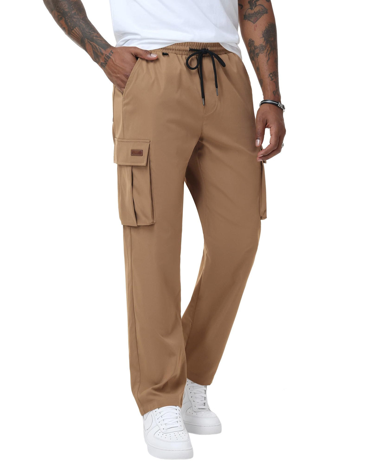Ntrlv Men's Cargo Pants Drawstring Elastic Waist Multi Pockets