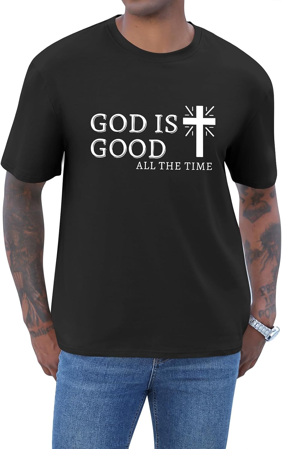 Mens Christian Shirts Shorts Sleeve Crewneck Jesus Cross Printed T Shirts Loose Graphic Tee