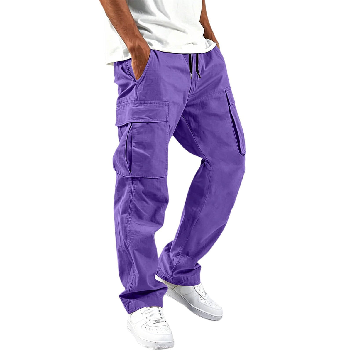Mens Cargo Pants Relaxed Fit Elastic Waist Drawstring Straight Leg Hiking Workout Outdoor Joggers with Pockets