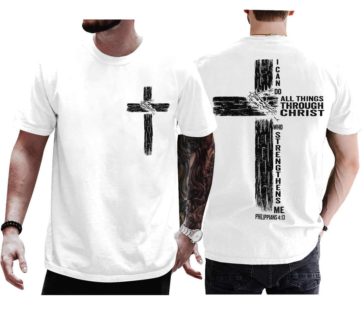 Christian Shirts for Men Women I Can Do All Things Through Christ Philippians 4:13 Religious Faith Cross Shirt