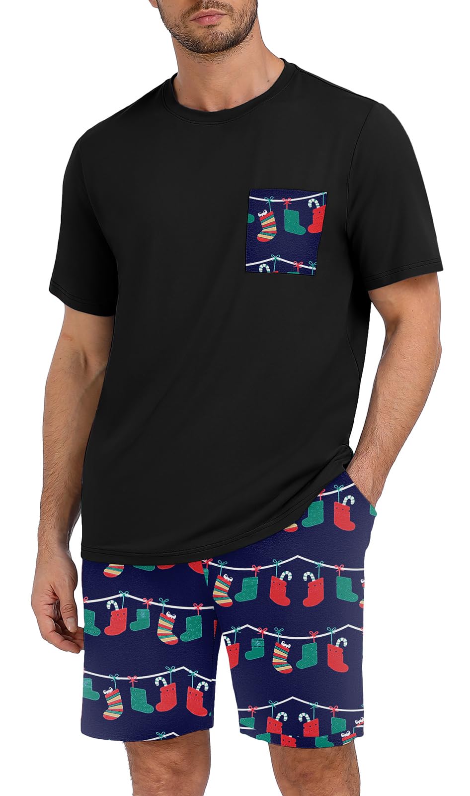 Couples Pajamas Set Short Sleeve Raglan Shirts and Shorts Lounge Sleepwear