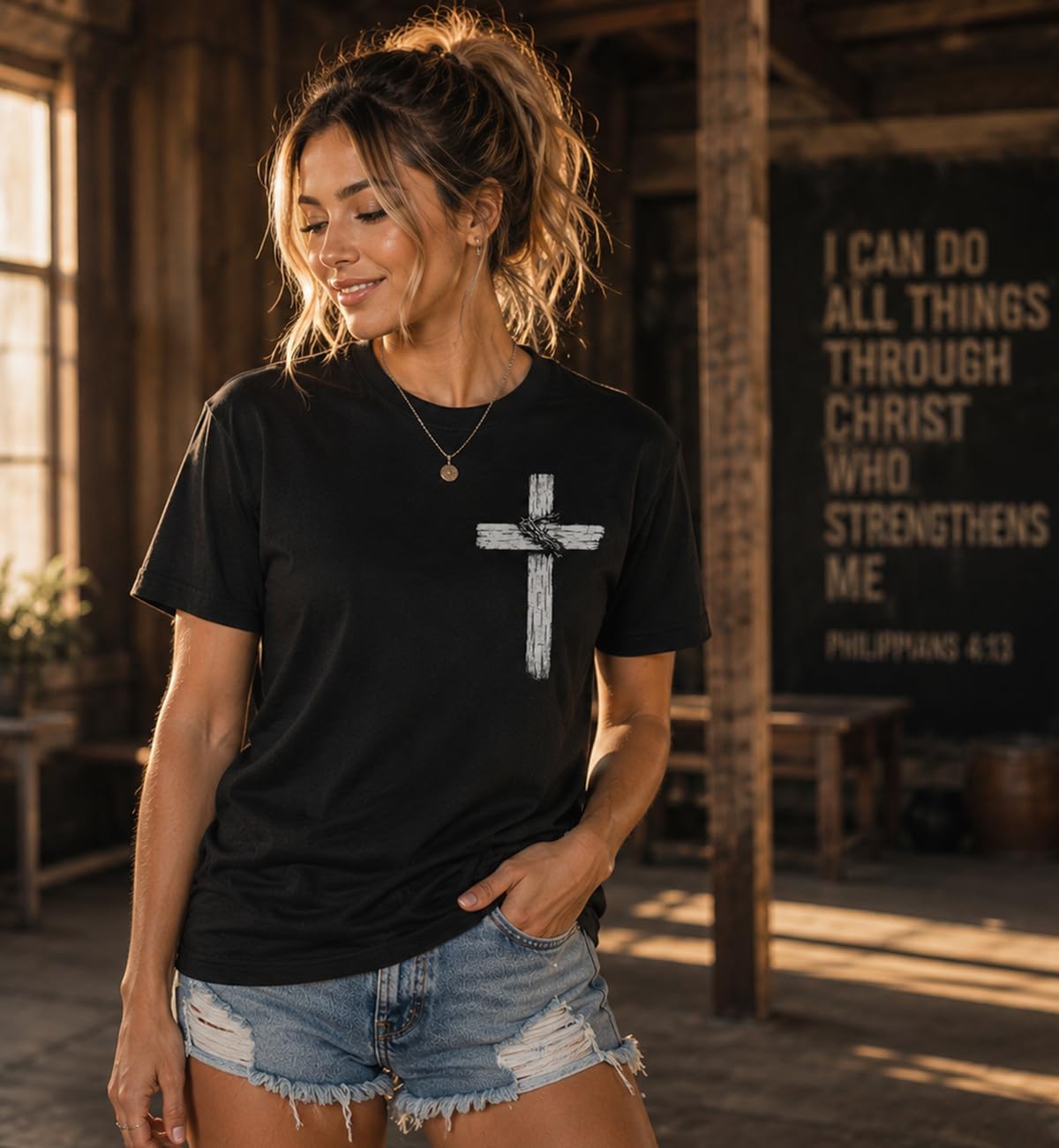 Christian Shirts for Men Women I Can Do All Things Through Christ Philippians 4:13 Religious Faith Cross Shirt
