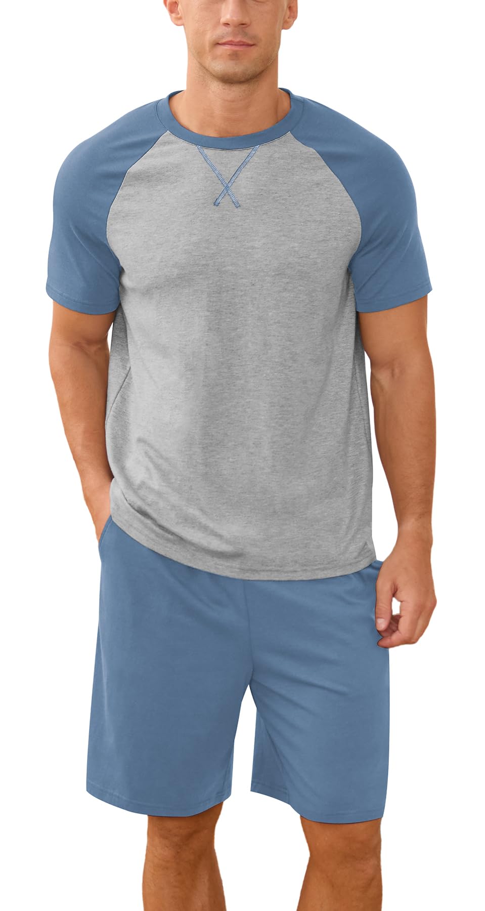 NITAGUT Mens Pajama Set Summer 2 Piece Loungewear Short Sleeve Pjs