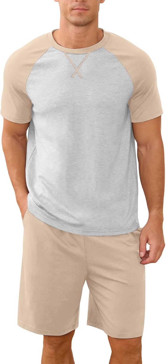 NITAGUT Mens Pajama Set Summer 2 Piece Loungewear Short Sleeve Pjs