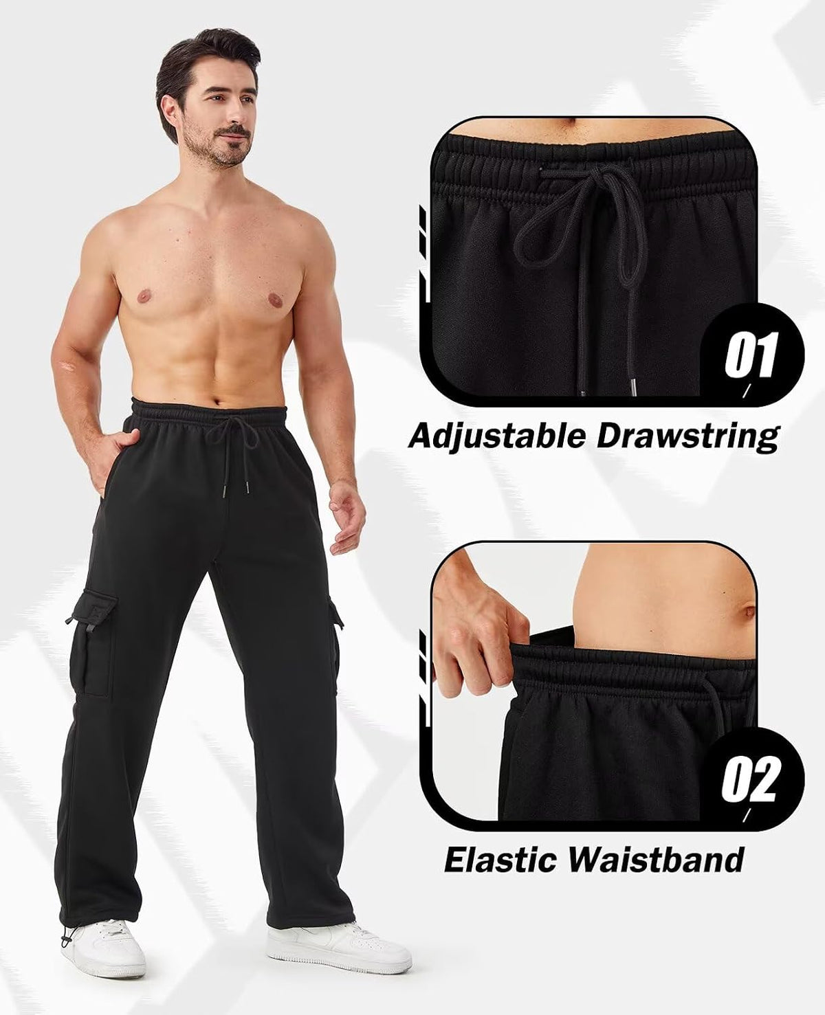 Cargo Pants for Men 3 Pack Relaxed Fit Mens Joggers with Pockets,Fleece Hiking Tactical Workout Pants Casual