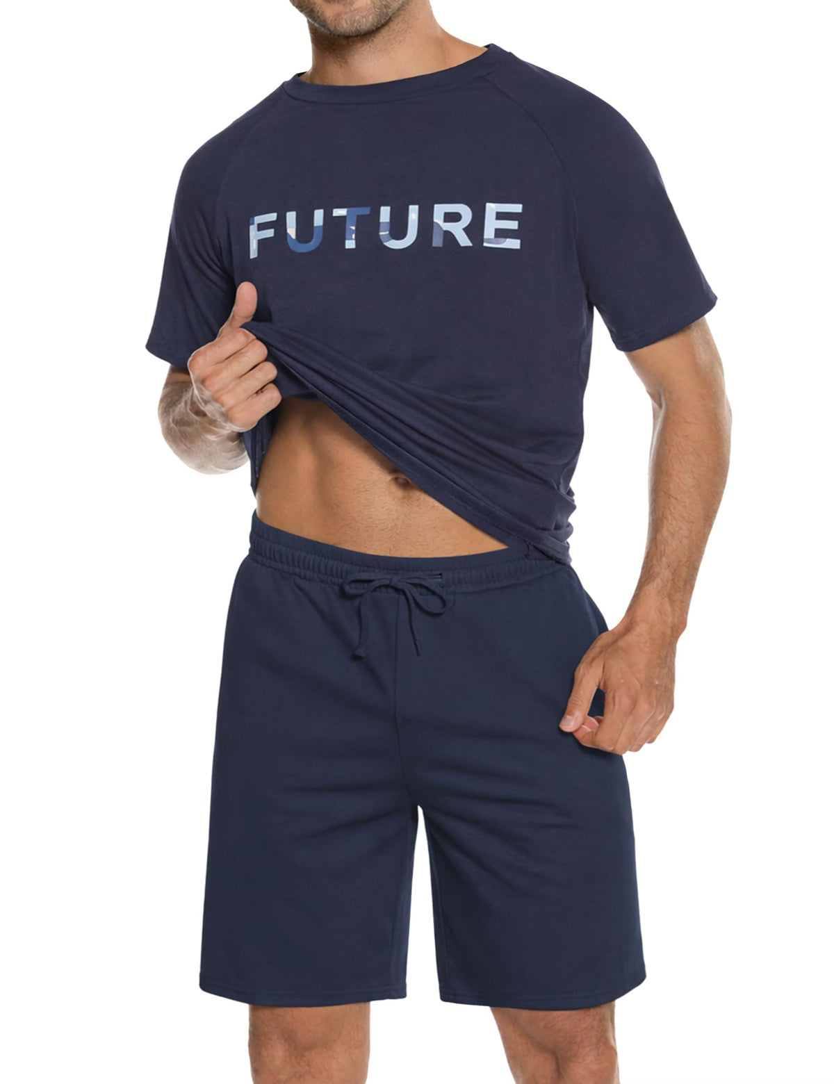 Sykooria Mens Pajamas Set Cotton Pajamas Shorts Set Short Sleeve Pjs Sets Soft Sleepwear S-XXL
