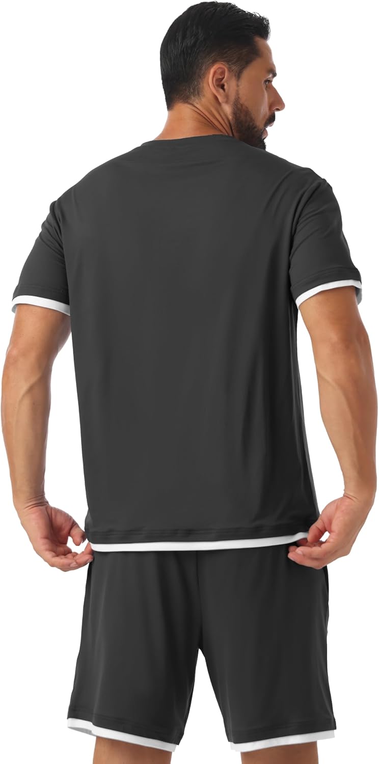 PrinStory Mens Pajamas Set Summer Short Sleeve Pjs Set S-3XL