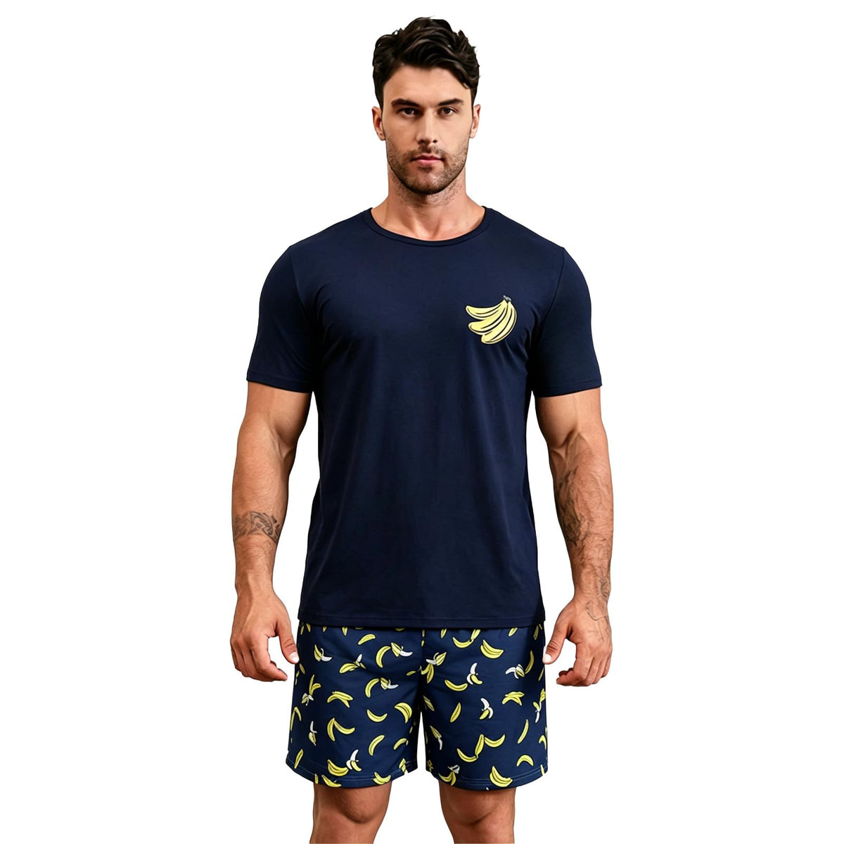 Men's Summer Pajama Set - Short Sleeve Top & Shorts Lounge Wear