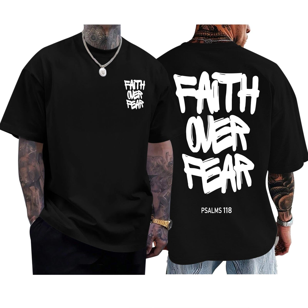 Christian Faith Over Fear Shirts for Men Jesus Religious Shirt Inspirational Oversized Graphic Tees God T-Shirt Tops