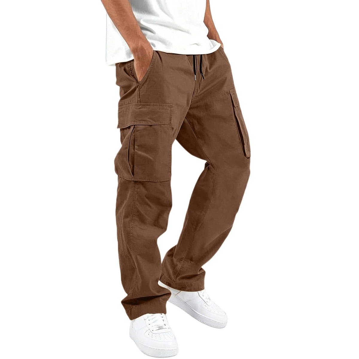 Cargo Pants for Men Elastic Waist Work Pants with Drawstring Multi Pockets Hiking Lightweight Tactical Trousers