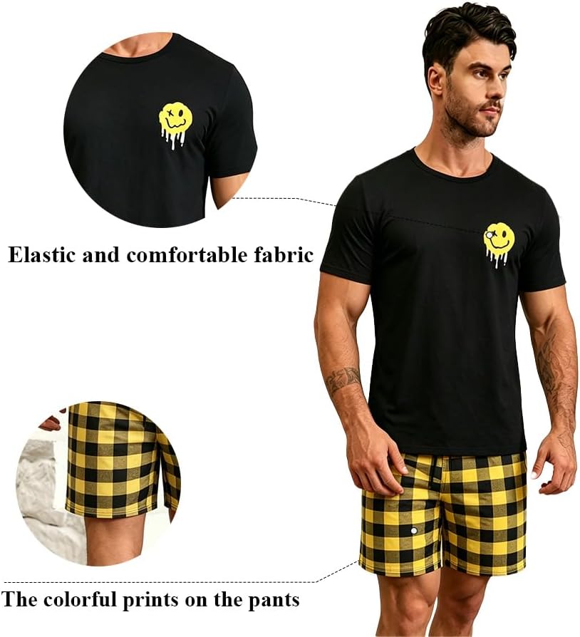 Men's Summer Pajama Set - Short Sleeve Top & Shorts Lounge Wear