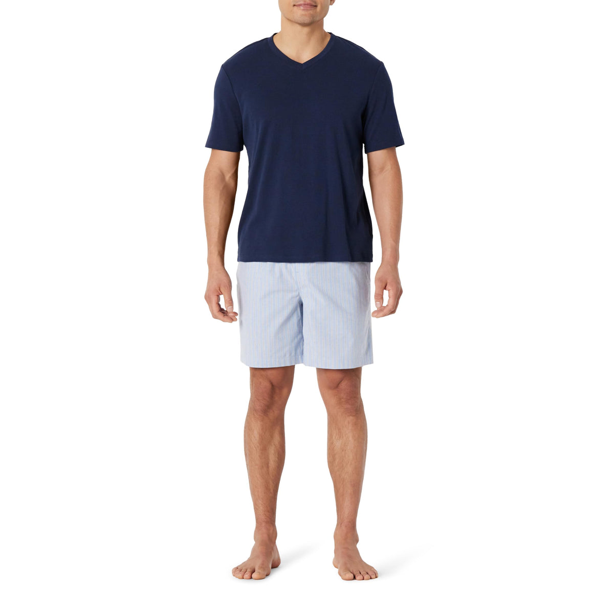 Amazon Essentials Men's Cotton Poplin Pajama Short with T-Shirt Set, Breathable Loungewear, Summer Sleepwear