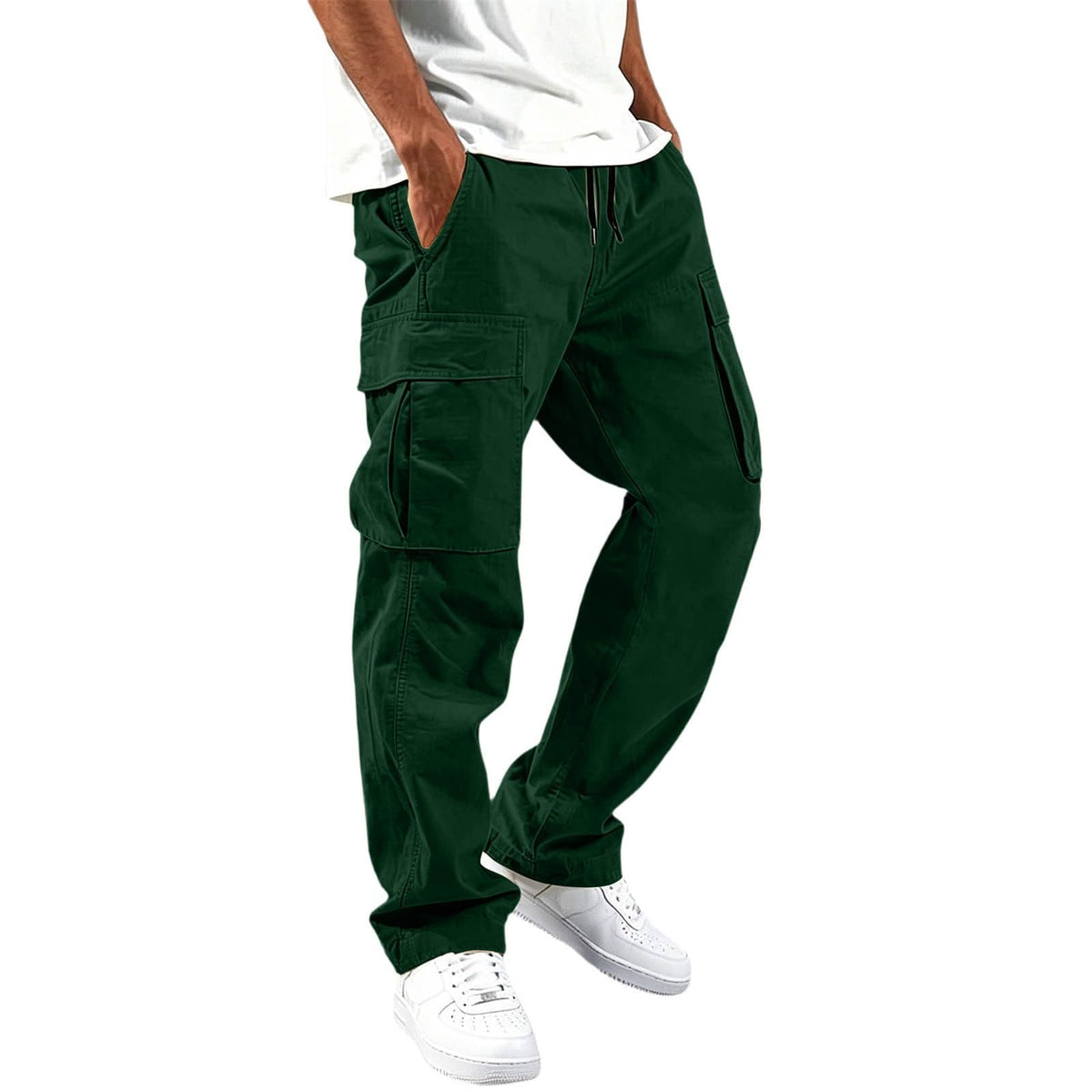Mens Cargo Pants Relaxed Fit Elastic Waist Drawstring Straight Leg Hiking Workout Outdoor Joggers with Pockets