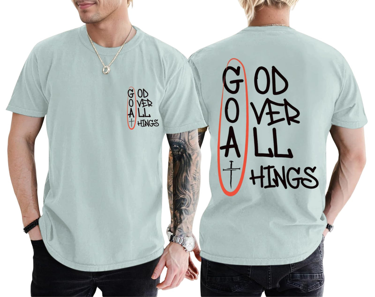 Christian God Over All Things Shirt for Men Jesus Religious Shirts Faith Bible Verse Tshirt Cross Graphic Tee Top