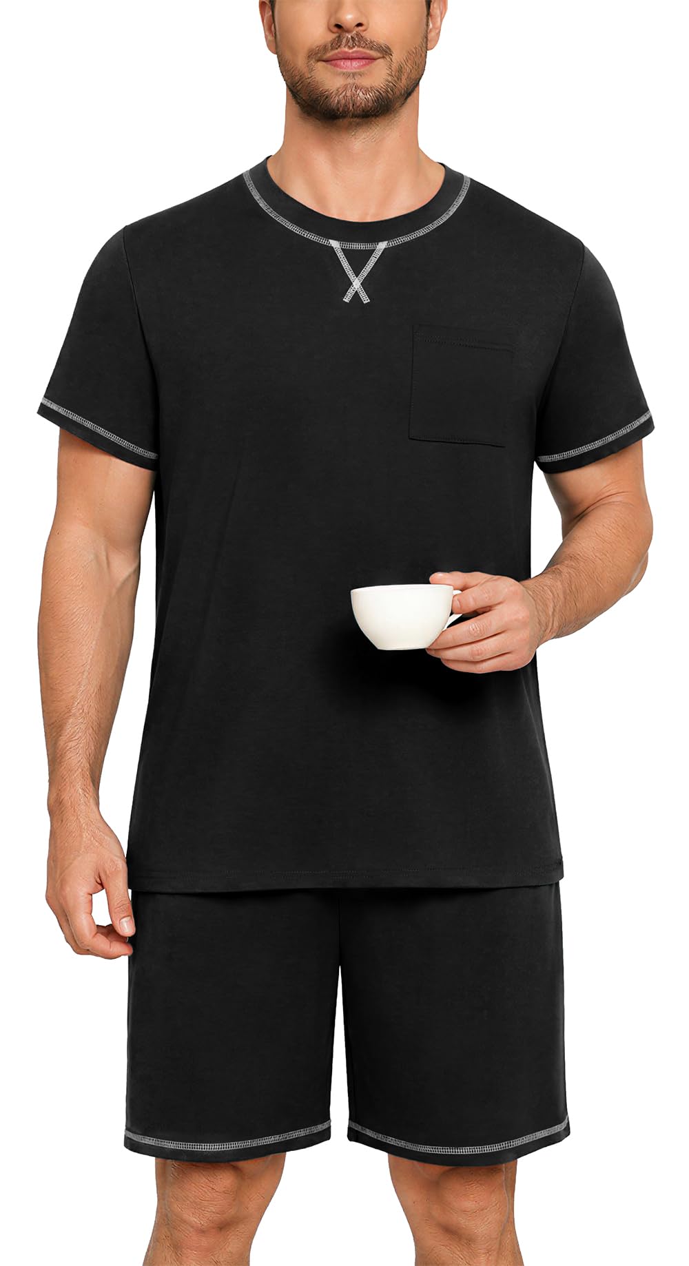 Men's Pajamas Set Casual Short Sleeve Shirts and Shorts 2 Piece Loungewear With Pockets