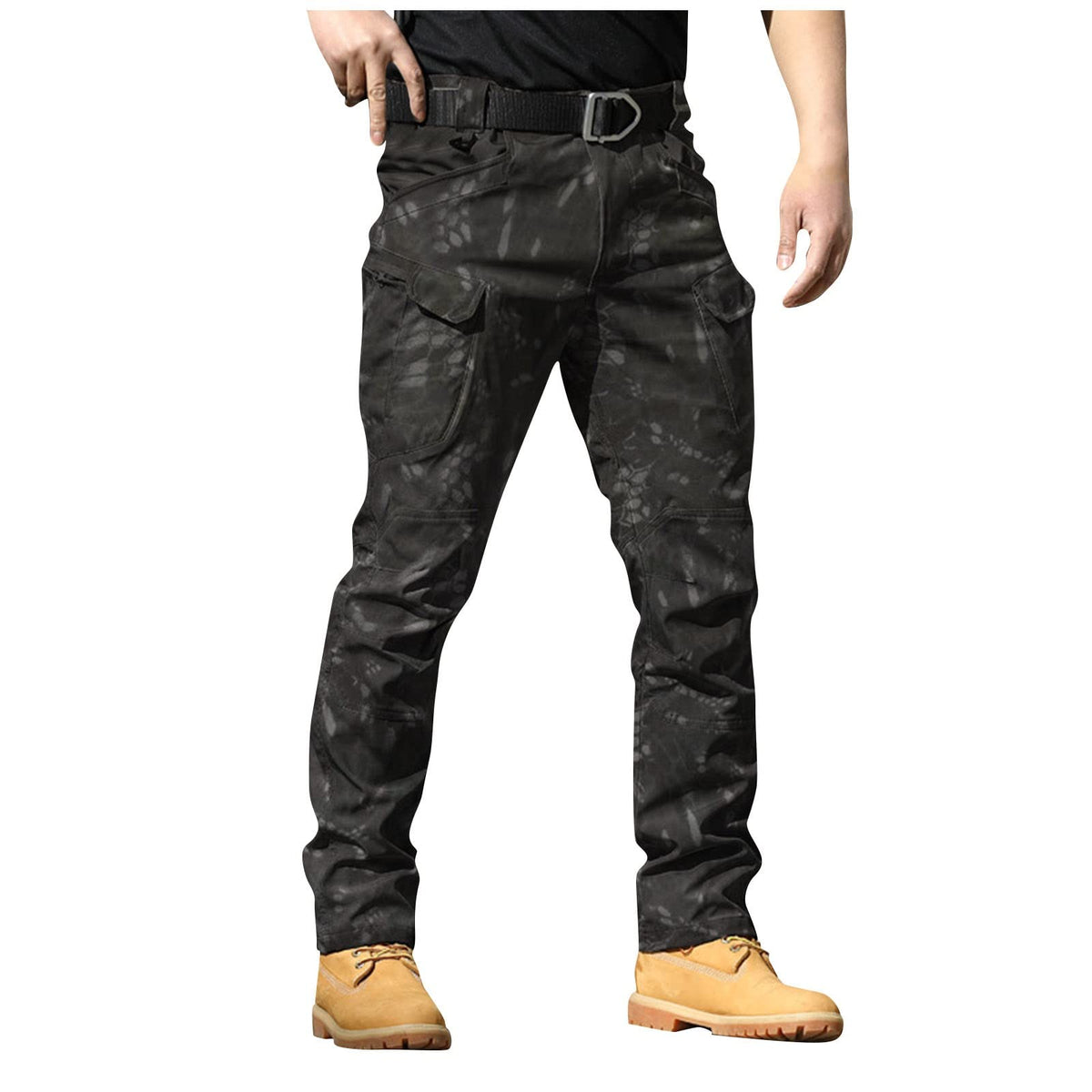 Mens Cargo Pants Water Resistant Relaxed Fit Hiking Work Pants Multi Pockets Ripstop Flex Baggy Camo Tactical Pant