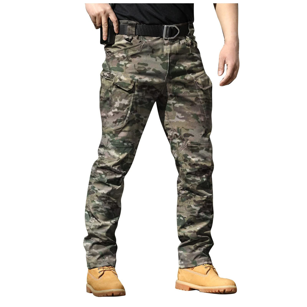 Mens Cargo Pants Water Resistant Relaxed Fit Hiking Work Pants Multi Pockets Ripstop Flex Baggy Camo Tactical Pant
