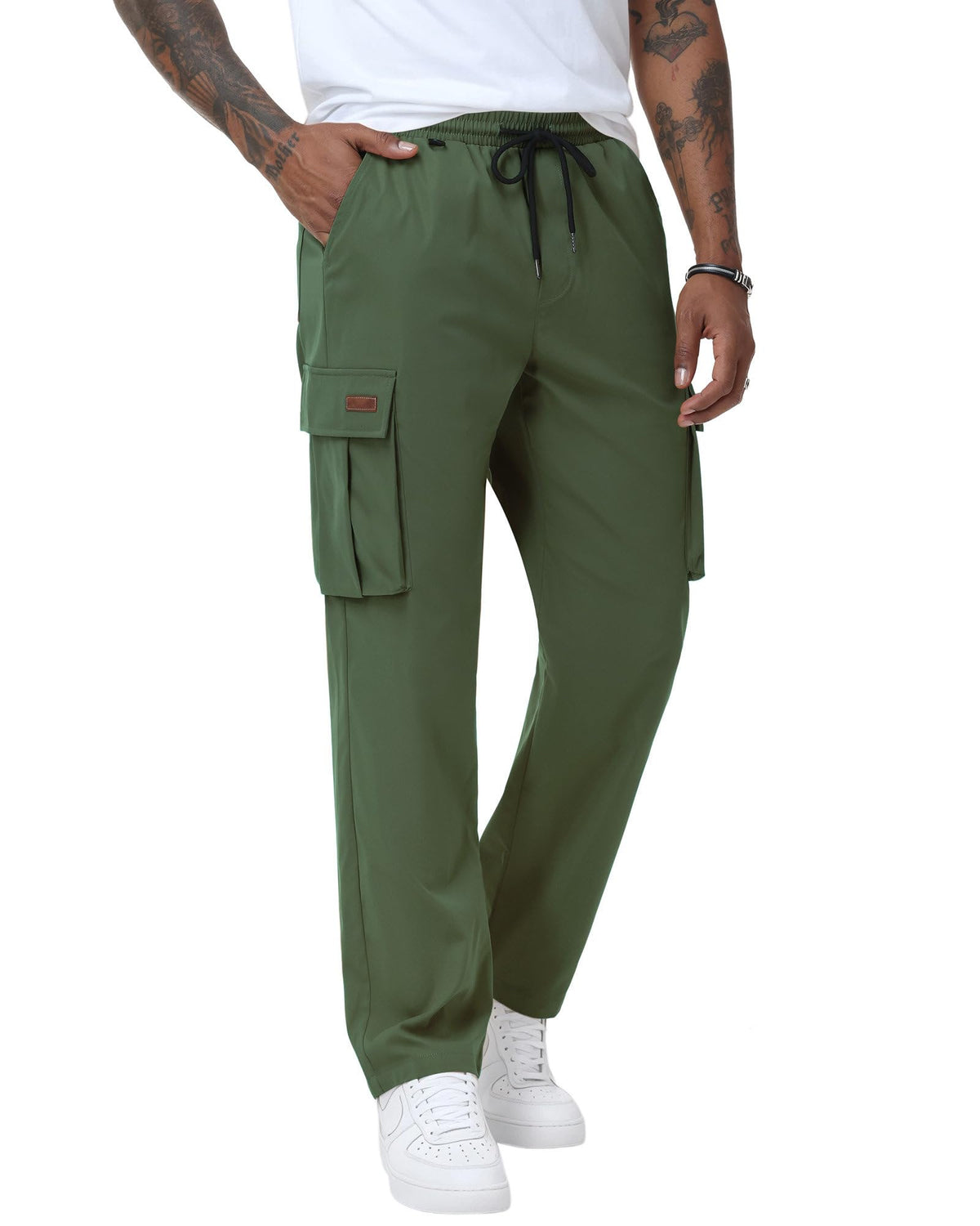 Ntrlv Men's Cargo Pants Drawstring Elastic Waist Multi Pockets