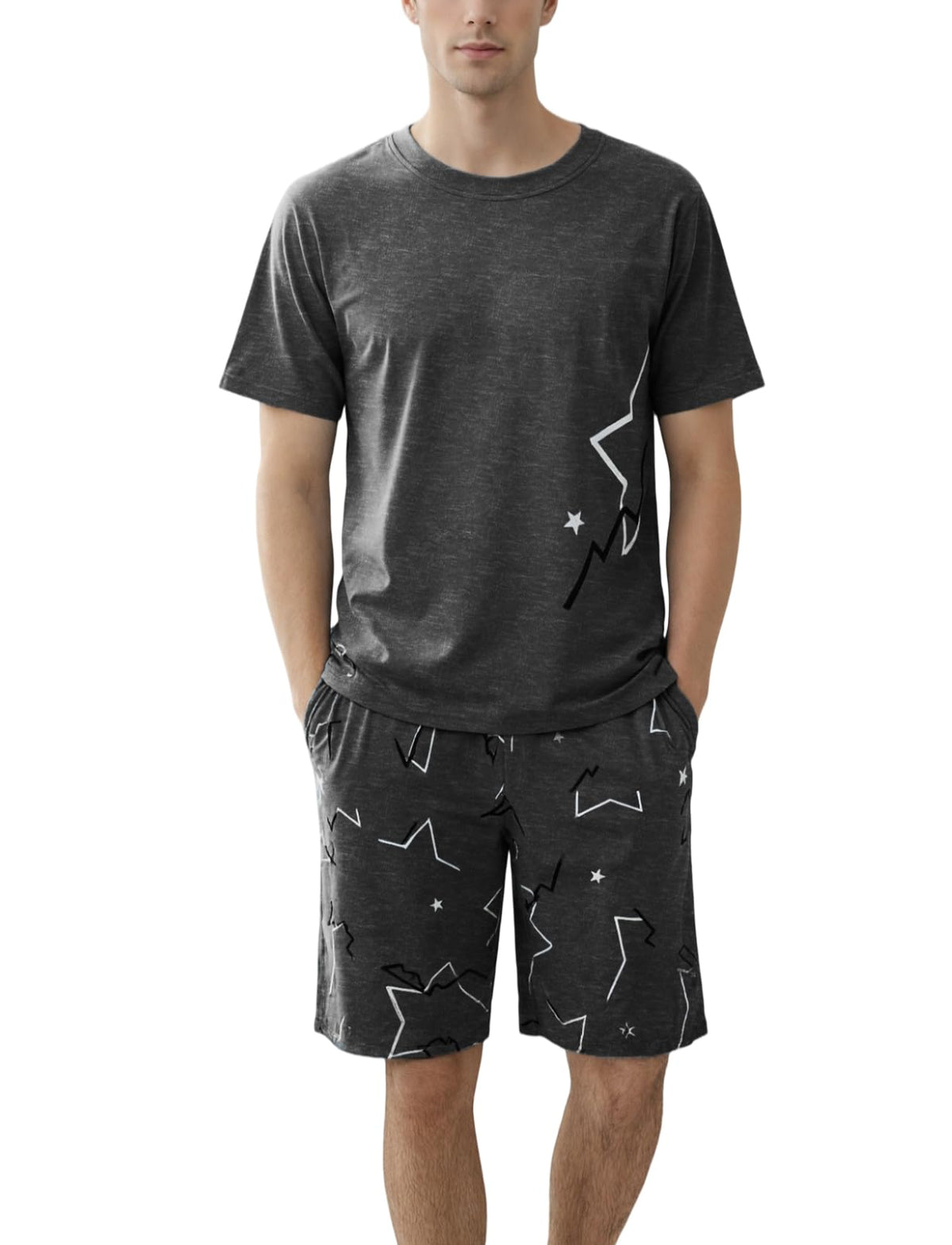 Men's Short Sleeve Pajama Set Summer Breathable Soft Sleepwear Loungewear Cozy PJs