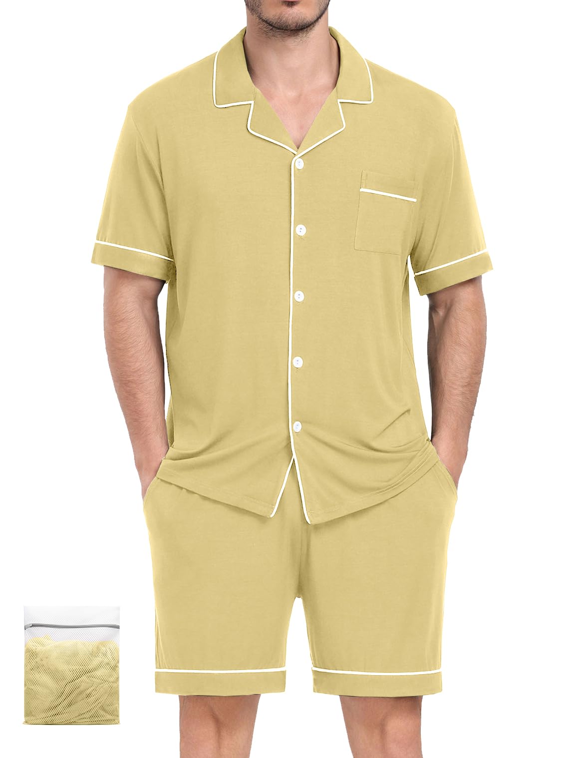 Mens 2 Piece Short Sleeve Button Down Pajama Set, S-3XL