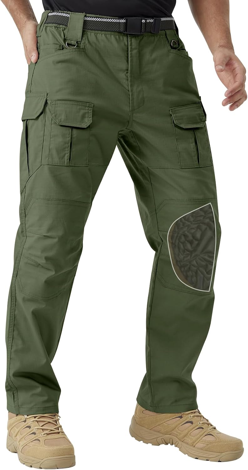 Men's Stretch Tactical Work Pants with Removable Knee Pads, Water-Resistant Ripstop Cargo Pants for Outdoor & Hiking