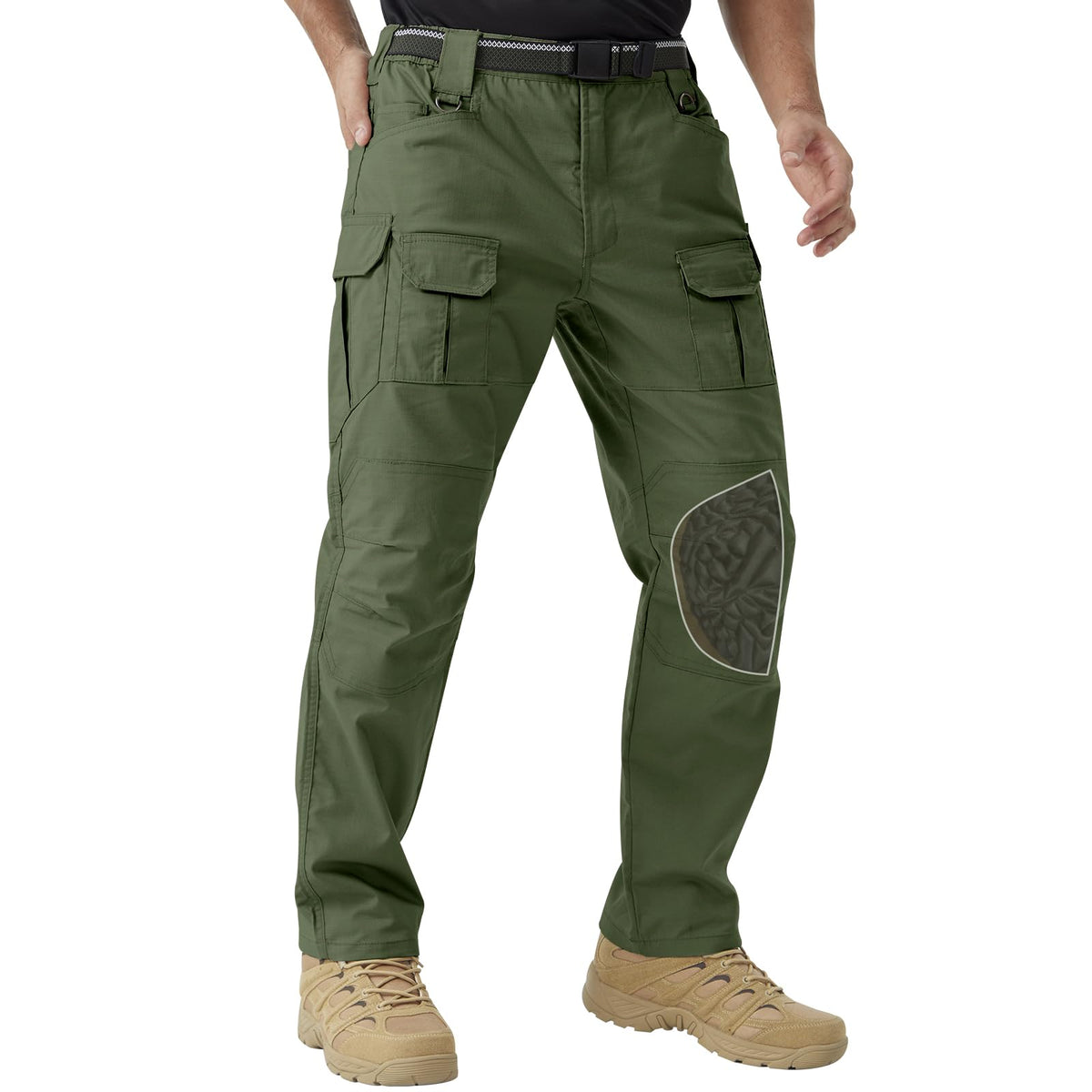 Men's Stretch Tactical Work Pants with Removable Knee Pads, Water-Resistant Ripstop Cargo Pants for Outdoor & Hiking
