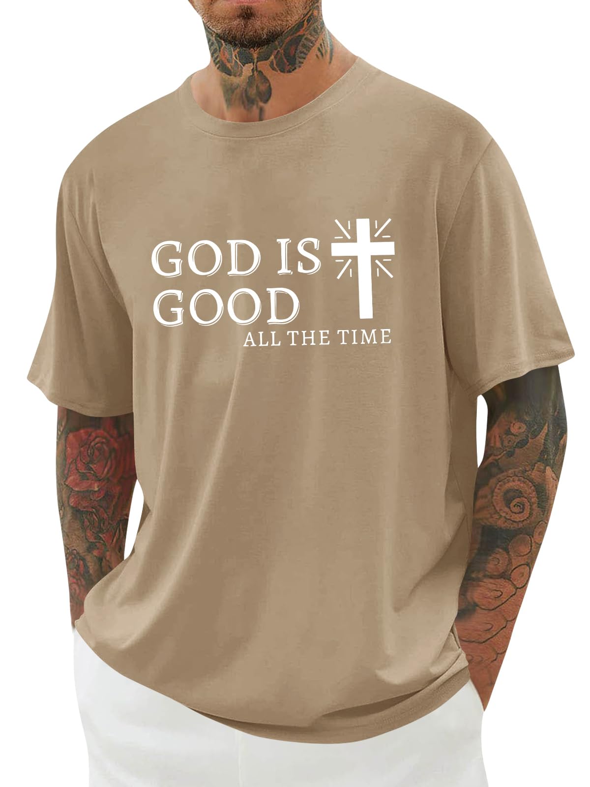 Mens Christian Shirts Shorts Sleeve Crewneck Jesus Cross Printed T Shirts Loose Graphic Tee