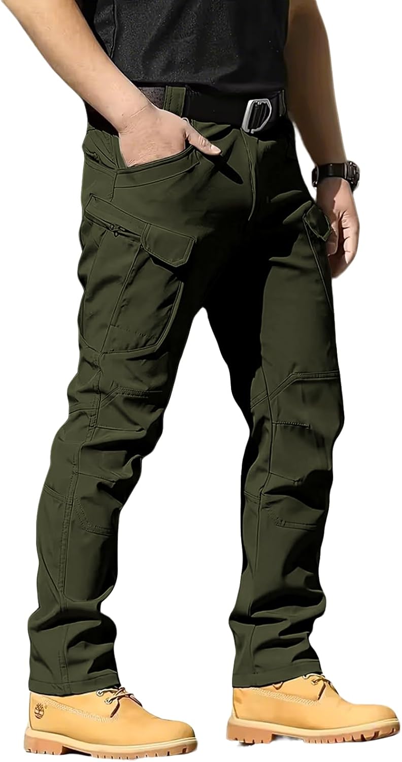 whox Men's Cargo Tactical Pants Work Hiking Trousers Waterproof Lightweight Elastic Waist for Travel with Pockets(No Belt)
