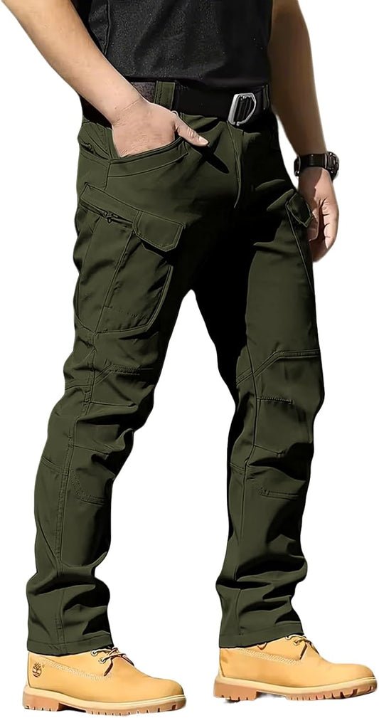 whox Men's Cargo Tactical Pants Work Hiking Trousers Waterproof Lightweight Elastic Waist for Travel with Pockets(No Belt)