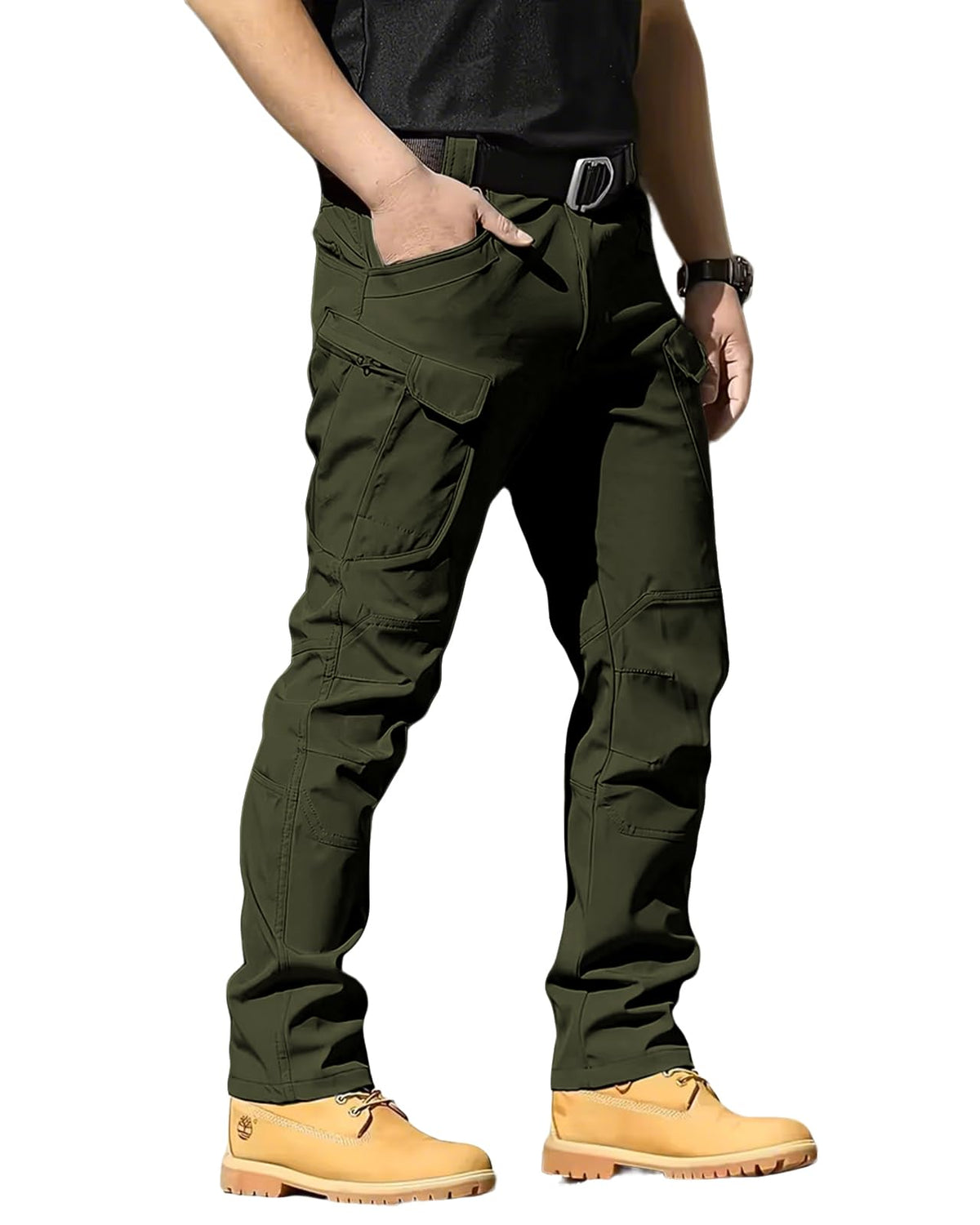 whox Men's Cargo Tactical Pants Work Hiking Trousers Waterproof Lightweight Elastic Waist for Travel with Pockets(No Belt)