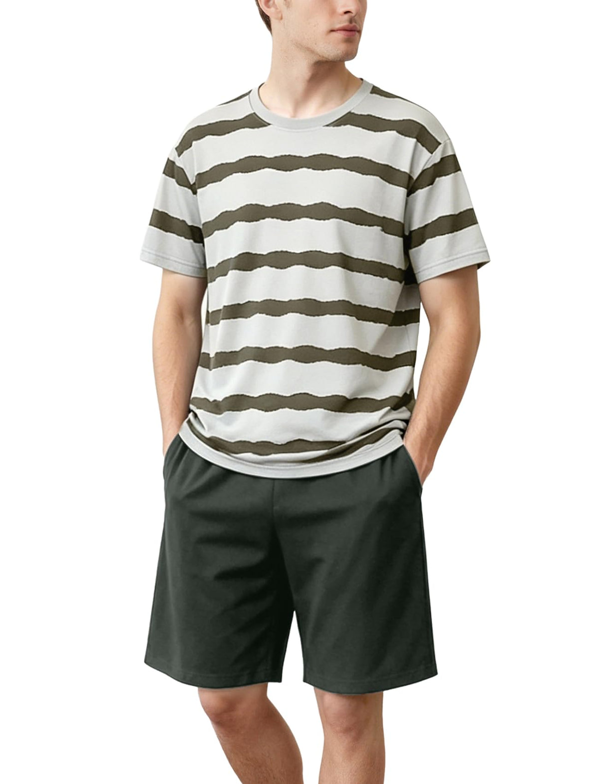 Men's Short Sleeve Pajama Set Summer Breathable Soft Sleepwear Loungewear Cozy PJs