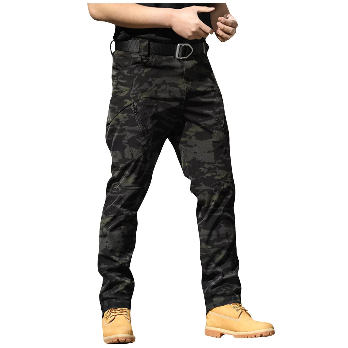 Mens Cargo Pants Water Resistant Relaxed Fit Hiking Work Pants Multi Pockets Ripstop Flex Baggy Camo Tactical Pant