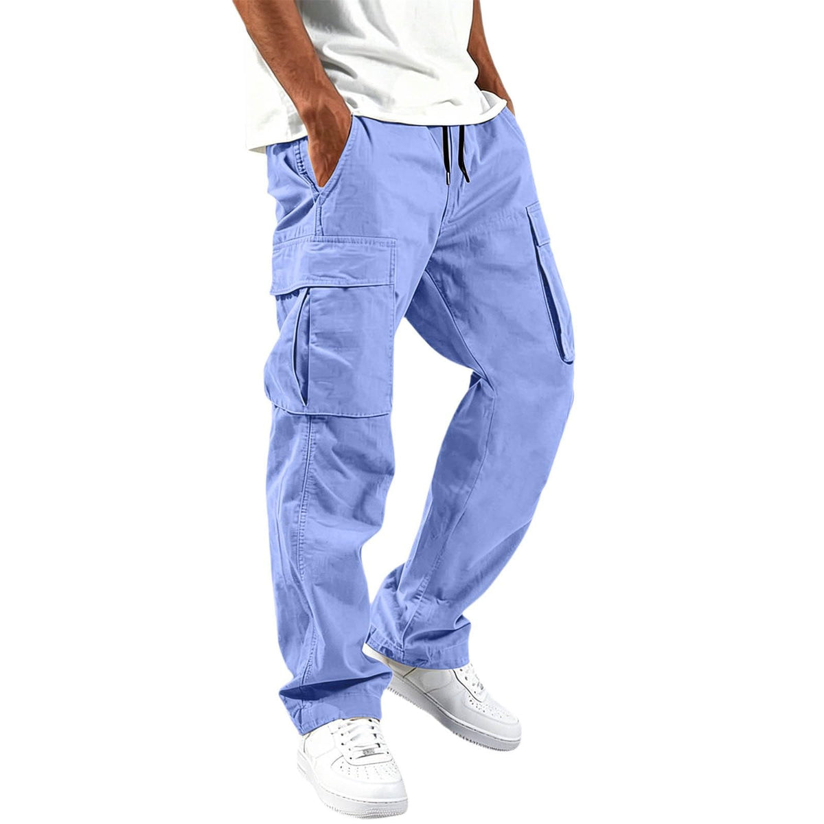 Mens Cargo Pants Relaxed Fit Elastic Waist Drawstring Straight Leg Hiking Workout Outdoor Joggers with Pockets