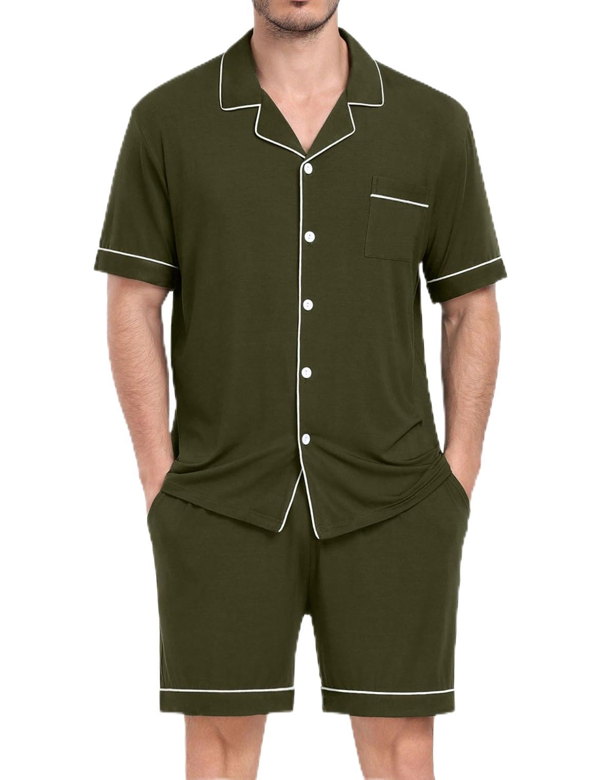 Mens 2 Piece Short Sleeve Button Down Pajama Set, S-3XL