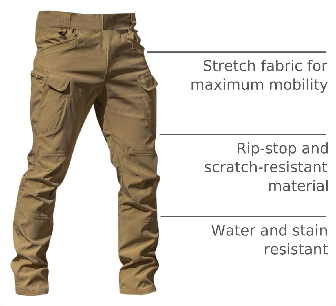 Mens Cargo Pants Water Resistant Relaxed Fit Hiking Work Pants Multi Pockets Ripstop Flex Baggy Camo Tactical Pant