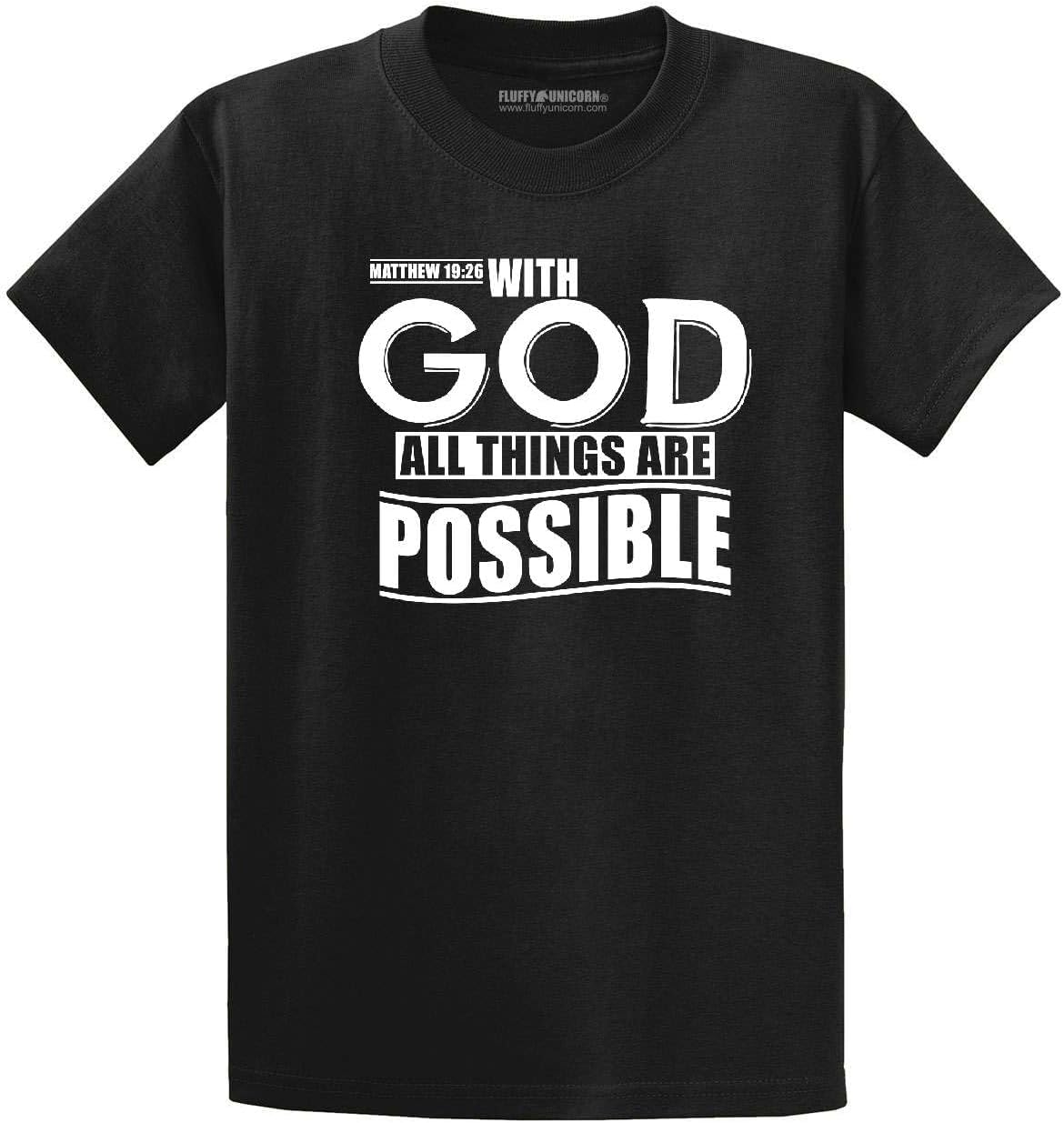 with God All Things are Possible Matthew 19:26 Top Inspirational Bible Verse Graphic Cotton Tee Adult Youth Tall Men Women