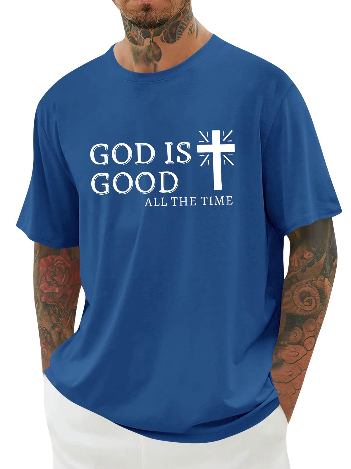 Mens Christian Shirts Shorts Sleeve Crewneck Jesus Cross Printed T Shirts Loose Graphic Tee