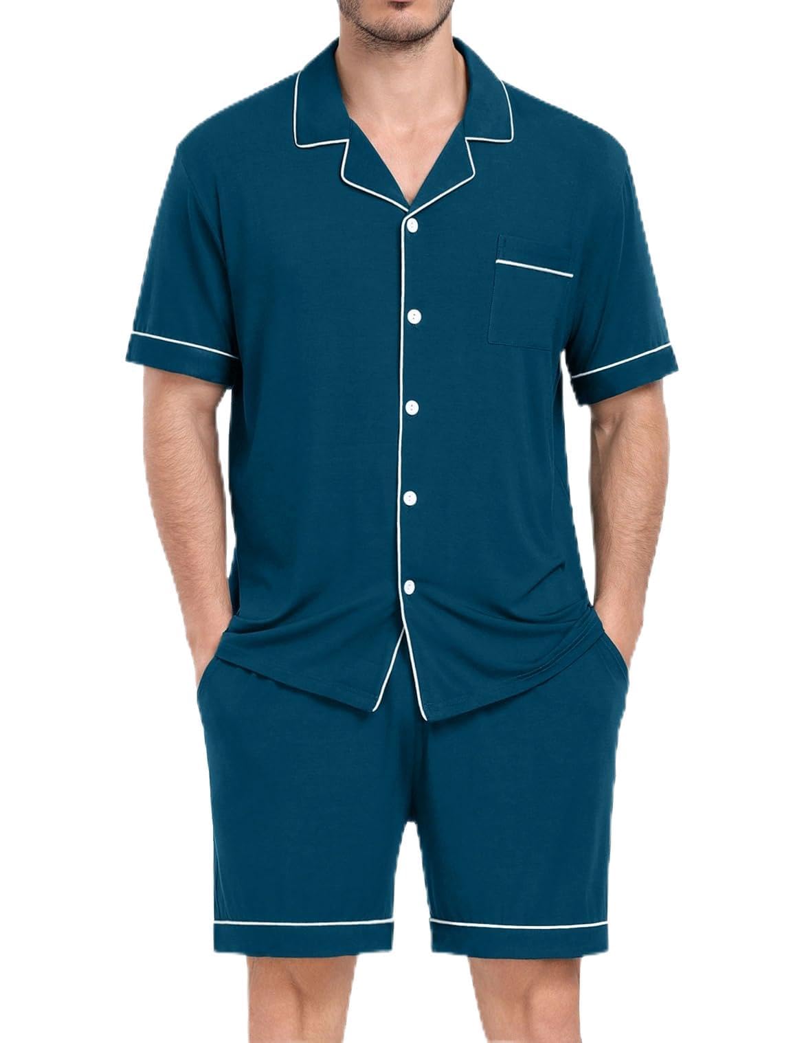 Mens 2 Piece Short Sleeve Button Down Pajama Set, S-3XL