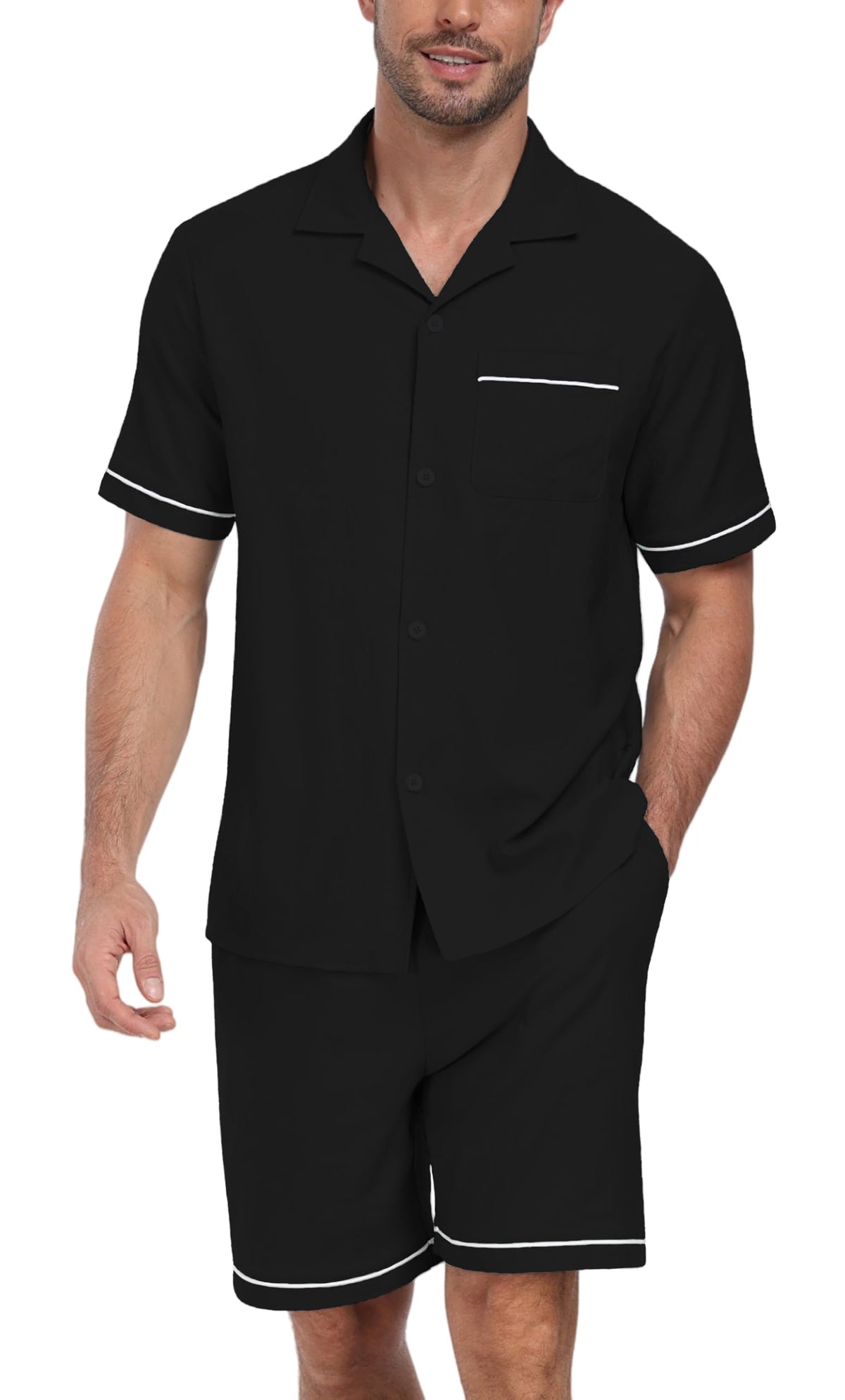 PrinStory Men's Pajamas Set Short Sleeve Sleepwear Pjs Lightweight Two-Pieces Pajama Comfy Loungewear with Pockets S-2XL