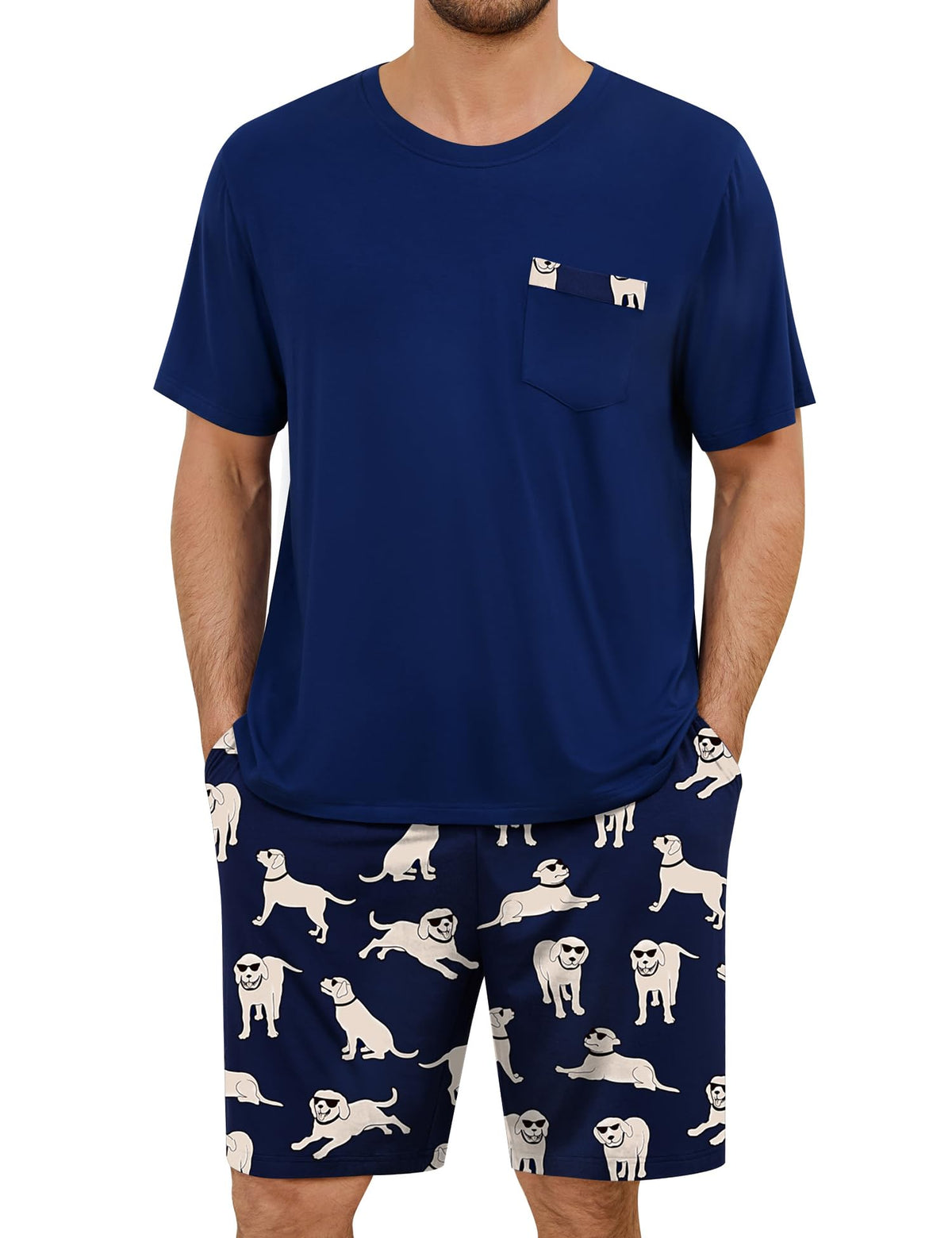 SWOMOG Mens Pajama Set Short Sleeve Pjs Set Soft Comfy Sleepwear Summer 2 Piece Loungewear Print With Pocket S-XXL
